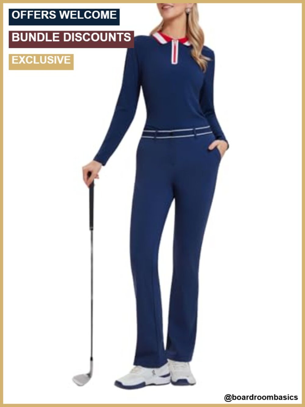 2 Piece Golf Outfit Set Stretch Zip Polo & Pants 4 Pockets Travel